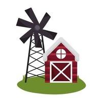 farm animals wooden barn and windmill grass cartoon vector