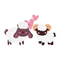 animales de granja ovejas y cabras amor corazones dibujos animados vector