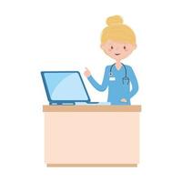 Isolated woman doctor with laptop on reception vector design