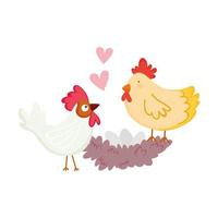 farm animals rooster hen and egg in nest cartoon vector