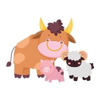 farm animals pig bull and goat cartoon isolated icon on white background vector