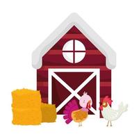 farm animals turkey and rooster hay barn windmill cartoon vector