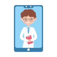 Isolated man doctor inside smartphone vector design