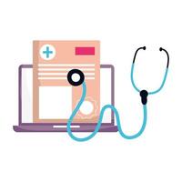Isolated medical history laptop and stethoscope vector design