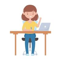 School girl with pen desk laptop vector design
