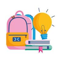 Isolated school bag light bulb and books vector design