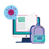Ebook bag and computer with Covid 19 virus vector design