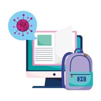 Bolsa de libros electrónicos y computadora con diseño vectorial de virus covid 19 vector