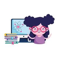 Girl kid computer atom and books vector design