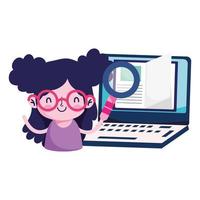 Girl kid with laptop lupe and book vector design