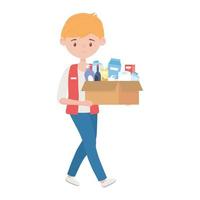 Seller man with products inside box vector design