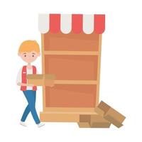 Seller man with box and shelf vector design