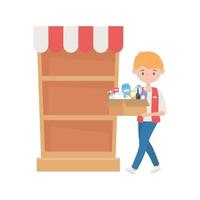 Seller man with box and shelf vector design