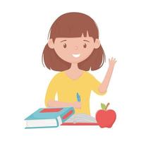 niña de la escuela con bolígrafos y diseño vectorial de manzana vector