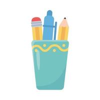 Isolated pencils and pen inside mug vector design