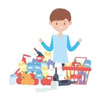 Man shopping with basket and products vector design