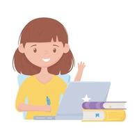 School girl with pen books and laptop vector design