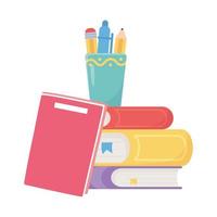 Isolated school books pencils mug vector design