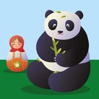 panda con muñeca matryoshka vector