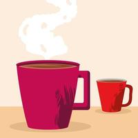 coffee hot in mugs vector