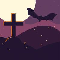 halloween tombstone and bat vector