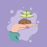 hand holding small plant vector