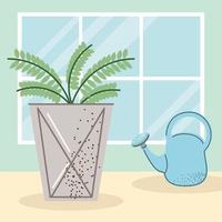 houseplant and watering can vector