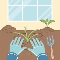 hands with plants plantation vector