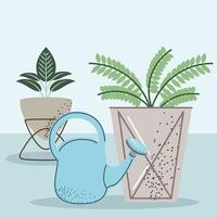 houseplant and watering can vector