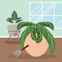 potted plants and rake vector