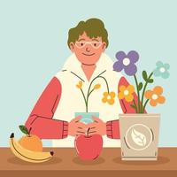 guy with fruits and flowers vector