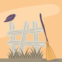 fence raven and broom vector