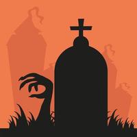 halloween hand and grvestone vector