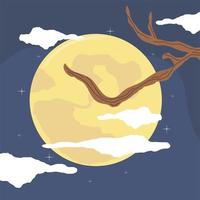 full moon and tree vector