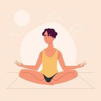 young man meditating vector