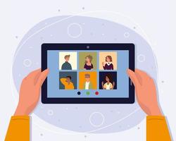 online meeting by tablet vector