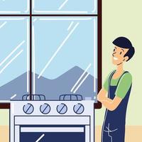 male worker and stove vector