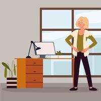 woman relaxes in workplace vector