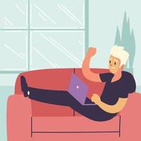 freelance working on sofa vector