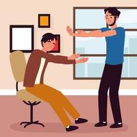 men stretching arms in office vector