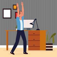 man with arms up active break vector