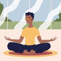 young man doing meditation vector