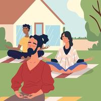 people in class meditation vector