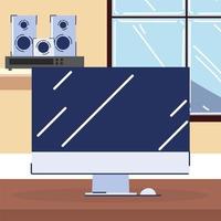 computadora y sistema de sonido vector