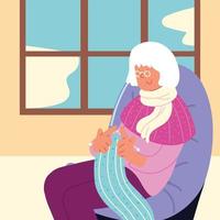 grandma knitting at home vector