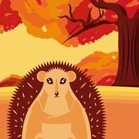 cute hedgehog in autumn forest vector