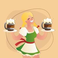 bavarian woman holding beers vector