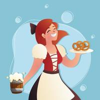 cute bavarian woman with beer vector