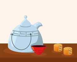 chinese teapot and mooncake vector