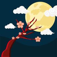 sakura tree with moon vector